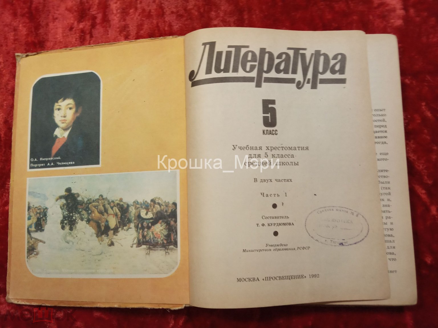 Учебник Литература 5 класс Курдюмова В 2 частях Часть 1 Москва Просвещение  1992 год