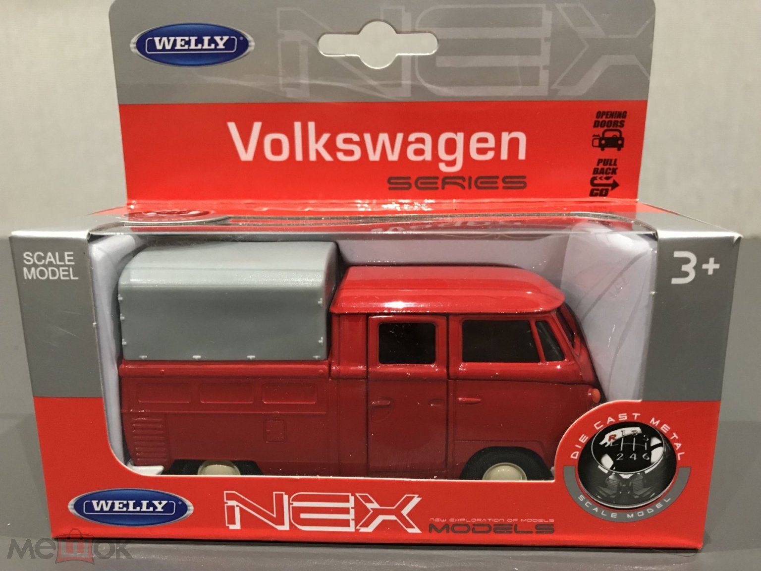 Welly модель авто Volkswagen Transporter T2 красный дубль-кабина масштаб  1:38