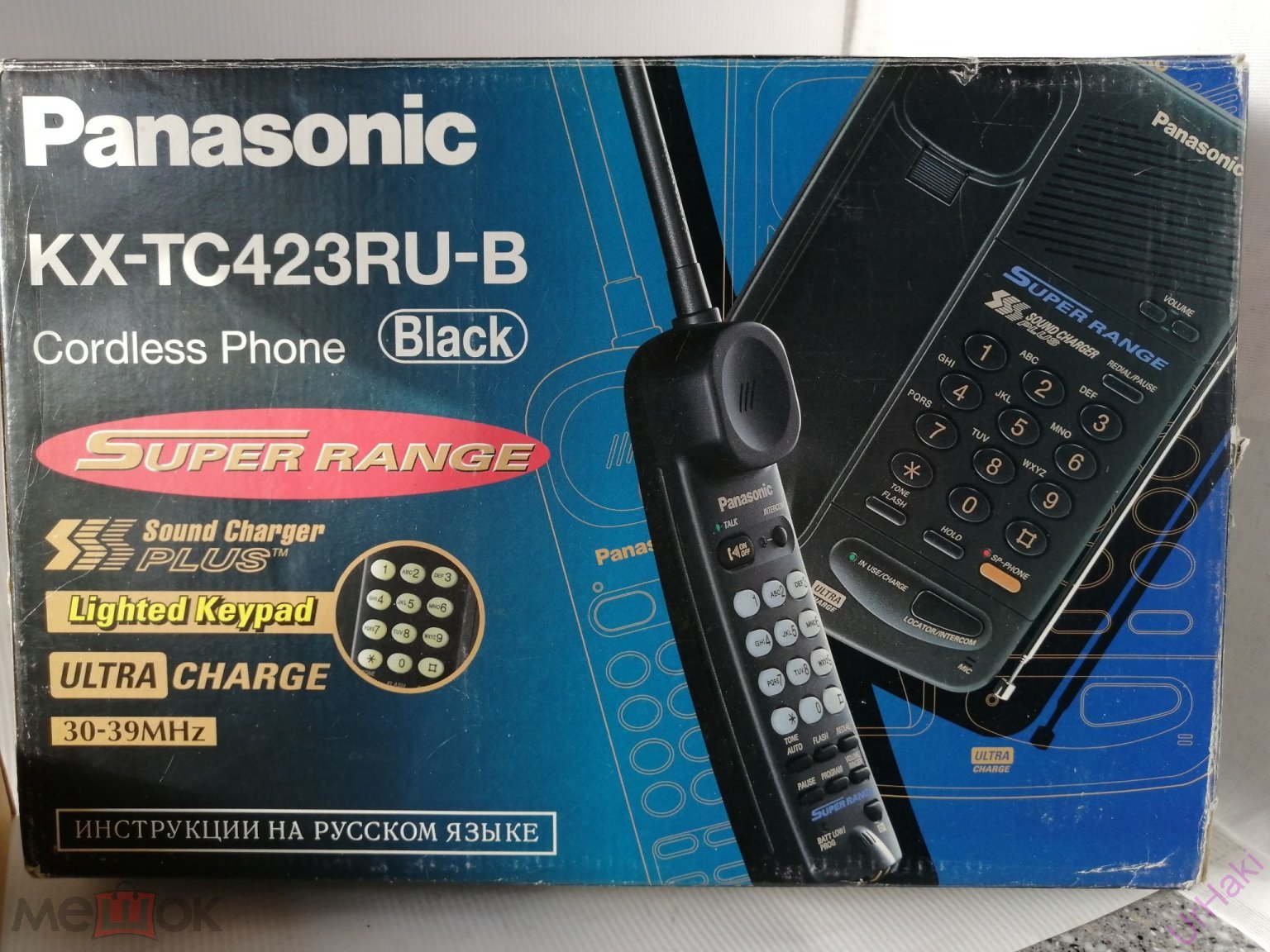 РАДИОТЕЛЕФОН Panasonic KX-TC423RU-B SUPER RANGE. Стационарный аппарат,  мобильная трубка на 500 м