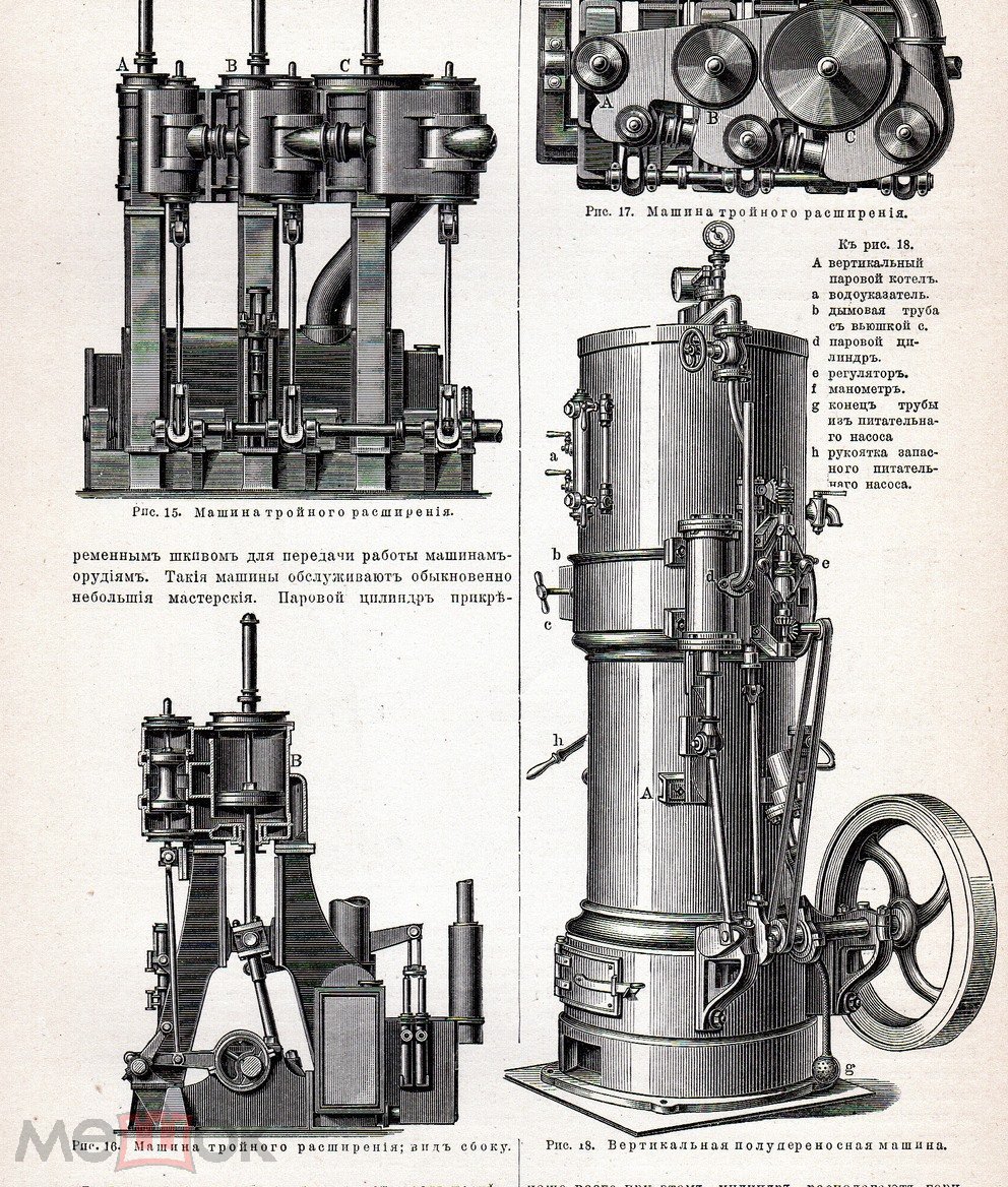 литография гравюра Паровая Машина Вестингауза Клея на Русском изд. СПБ 1902  г..ориг..сост.
