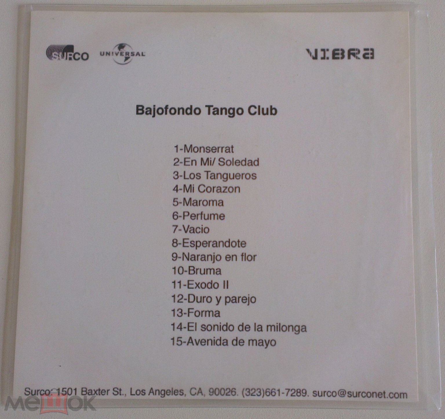 CD-R Bajofondo Tango Club ‎– Bajofondo Tango Club; 2002; CDr; Album;